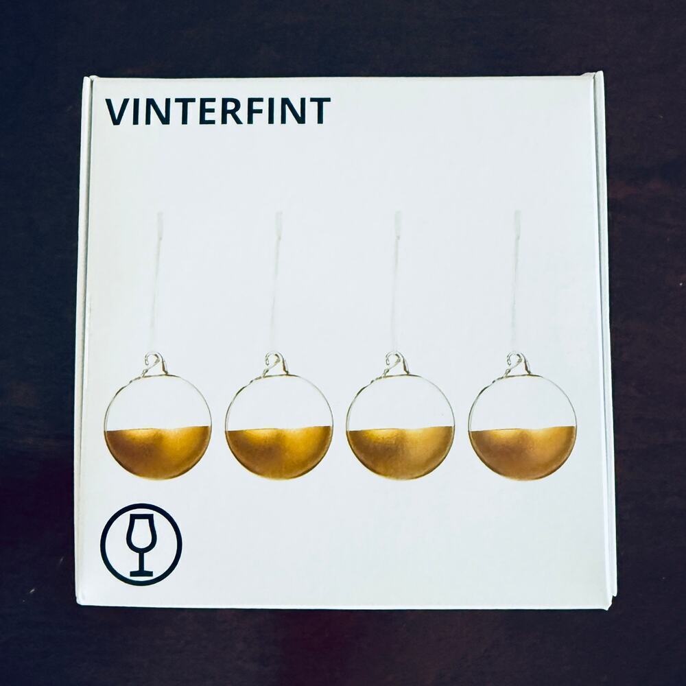 IKEA VINTERFINT Tree Ornament Bauble Clear Glass Gold 2 ¼" 105.812.01